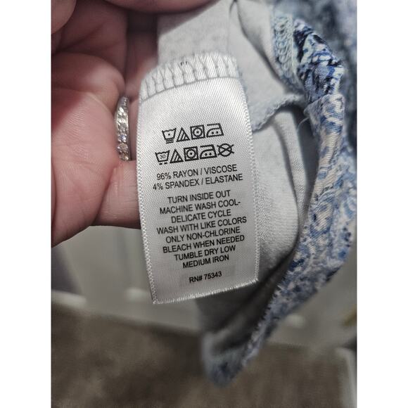 Cynthia Rowley 2X Blue Printed Dress Plus Size V-Neck Short Sleeve Stretchy - Picture 3 of 6